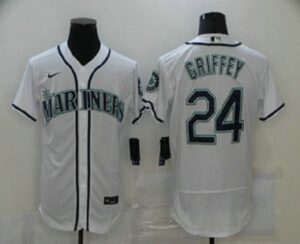 Men's Seattle Mariners #24 Ken Griffey Jr. White Stitched Flex Base  Jersey
