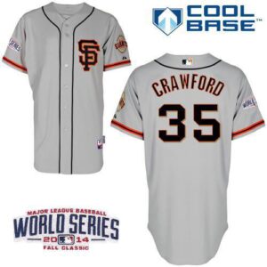 San Francisco Giants #35 Brandon Crawford Grey Road 2 Cool Base W/2014 World Series Patch Stitched jerseys