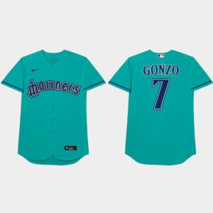 Men's Seattle Mariners #7 Marco Gonzales Aqua Nickname 2021 Players' Weekend Gonzo Jersey