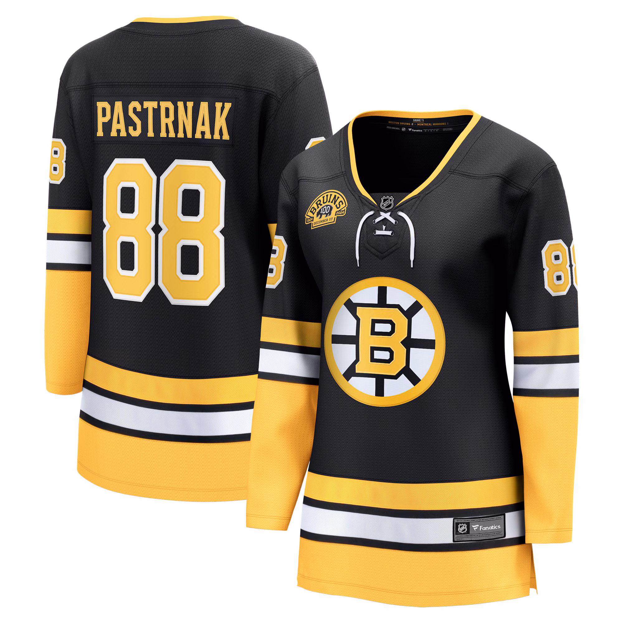 Women's Boston Bruins David Pastrnak #88 Fanatics Black 100th Anniversary Breakaway Jersey