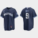 Men's Chicago Cubs #9 Javier Baez Navy 2021 City Connect Cool Base Jersey