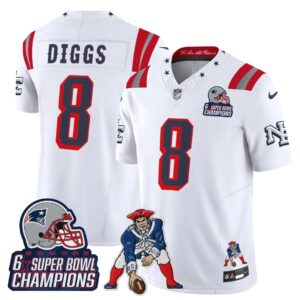Stefon Diggs #8 New England Patriots 2025 Rivalries 6x Champions & Throwbacks Mascot Patch Vapor Limited Jersey - All Stitched