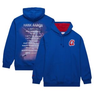 Atlanta Braves Hank Aaron #44 Mitchell & Ness Royal Vintage Logo Name & Number Pullover Hoodie