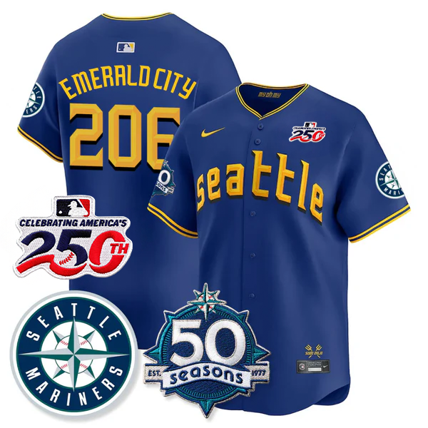 Emerald City #206 Seattle Mariners 250th Anniversary & AL West Vapor Premier Limited Jersey - Connect