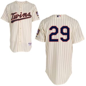 Mitchell And Ness Minnesota Twins #29 Rod Carew Cream Black Strip Stitched Jersey