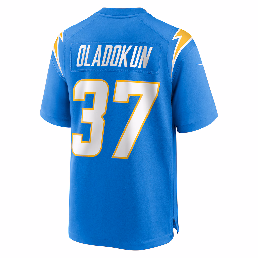 Jordan Oladokun #37 Los Angeles Chargers Team Game Jersey - Powder Blue - Image 3