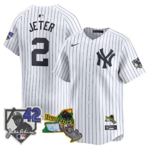 Derek Jeter #2 New York Yankees Jackie Robinson Patch Collection Limited Jersey - White
