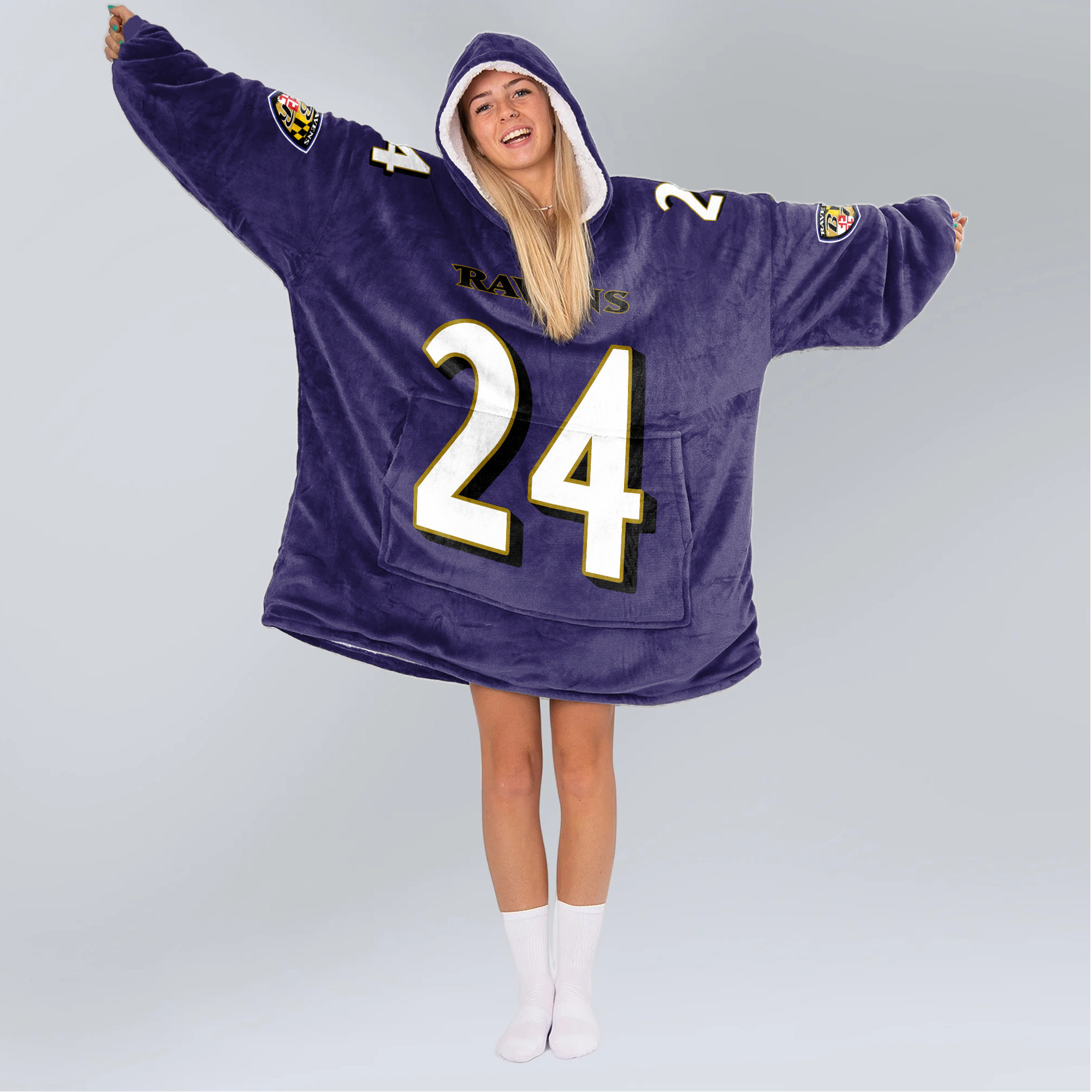 Adult 24 Baltimore Football Unisex Blanket Hoodie - Image 6