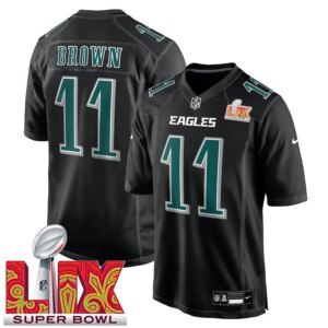 Men’s #11 A.J. Brown Carbon Black Super Bowl LIX Fashion Game Player Sewn Jersey