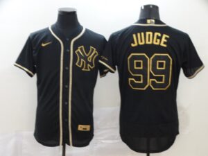 Men's New York Yankees #99 Aaron Judge Black Golden Stitched Flex Base  Jersey