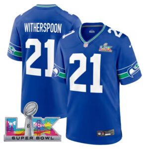 Devon Witherspoon #21 Seattle Seahawks Super Bowl LX Patch Royal Throwback Player Game Jersey