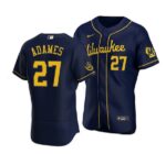 Men's Milwaukee Brewers #27 Willy Adames Navy Flex Base Jersey