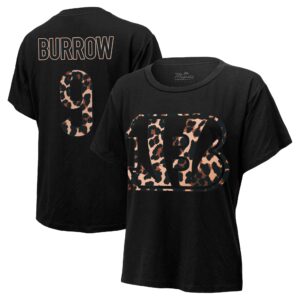 Women's Joe Burrow Black Cincinnati Bengals Leopard Player Name & Number T-Shirt