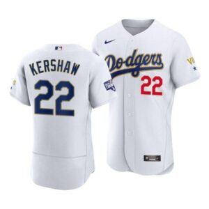 Men's  Los Angeles Dodgers #22 Clayton Kershaw White VII Gold Series Jersey