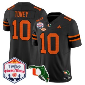 Malachi Toney #10 Miami Hurricanes MIA 2026 The Fiesta Bowl & Florida Patch Vapor Limited Jersey - All Stitched