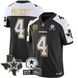 Dak Prescott #4 Cowboys Texas Patch Gold Trim Vapor Jersey - All Stitched