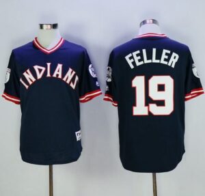 Cleveland Indians #19 Bob Feller Navy Blue 1976 Turn Back The Clock Stitched Jersey
