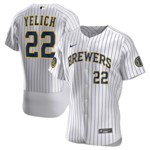 Men's Milwaukee Brewers #22 Christian Yelich  White Home 2020 Player Jersey