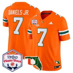 CJ Daniels #7 Miami Hurricanes MIA 2026 The Fiesta Bowl & Florida Patch Vapor Limited Jersey - All Stitched