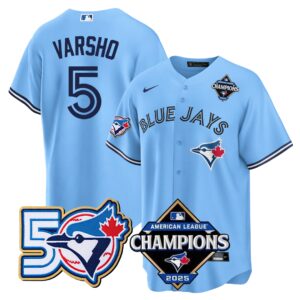 Daulton Varsho #5 Toronto Blue Jays 50th American League Champions Jersey Stitched Light Blue
