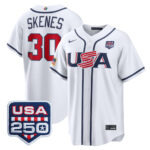 Paul Skenes #30 USA Baseball 250th Patch 2026 World Baseball Classic Home Stadium Jersey - White