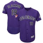 Men's Colorado Rockies #19 Charlie Blackmon Majestic Purple 2019 Spring Training Flex Base Player Jersey