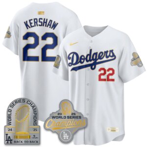 Clayton Kershaw #22 Los Angeles Dodgers 9x Champs Gold Collection Stadium Vapor Limited Jersey - All White