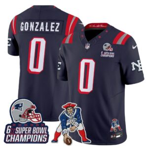 Christian Gonzalez #0 New England Patriots 2025 Rivalries 6x Champions & Throwbacks Mascot Patch Vapor Limited Jersey - All Stitched