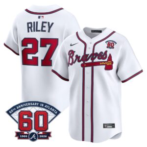 Austin Riley #27 Atlanta Braves 60th Patch Home Limited Player Jersey - White