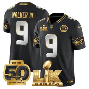 Walker III #9 Seattle Seahawks Super Bowl LX Gold Patch Game Jersey - All Stitched