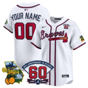 Custom #00 Atlanta Braves 60th Patch Home Limited Player Jersey - White