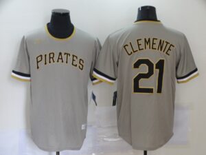Men's Pittsburgh Pirates #21 Roberto Clemente Grey Pullover Cooperstown Collection Stitched  Jersey