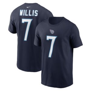 Men's Malik Willis Navy Tennessee Titans Player Name & Number T-Shirt