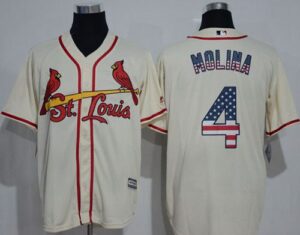 St. Louis Cardinals #4 Yadier Molina Cream USA Flag Fashion Stitched Jersey