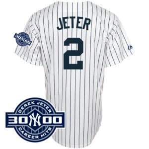 New York Yankees #2 Derek Jeter White With W/3000 Hits Patch(Have Name On Back) Stitched Jersey