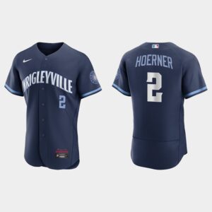 Men's Chicago Cubs #2 Nico Hoerner Navy 2021 City Connect Flex Base Jersey