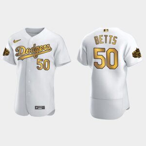 Men's Los Angeles Dodgers #50 Mookie Betts 2022 All-Star Game Flex Base Jersey - White Gold