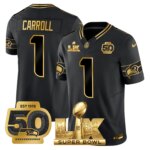 Pete Carroll #1 Seattle Seahawks Super Bowl LX Gold Patch Game Jersey - All Stitched
