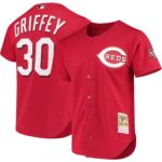 Cincinnati Reds Ken Griffey Jr. #30 Mitchell & Ness Red Cooperstown Collection Mesh Batting Practice Button-Up Jersey