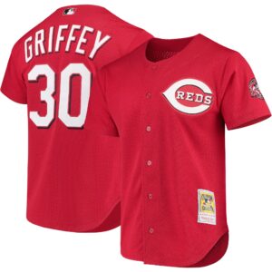 Cincinnati Reds Ken Griffey Jr. #30 Mitchell & Ness Red Cooperstown Collection Mesh Batting Practice Button-Up Jersey