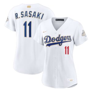 Roki Sasaki #11 Women's Los Angeles Dodgers White 2026 Gold Collection Stadium Jersey - White