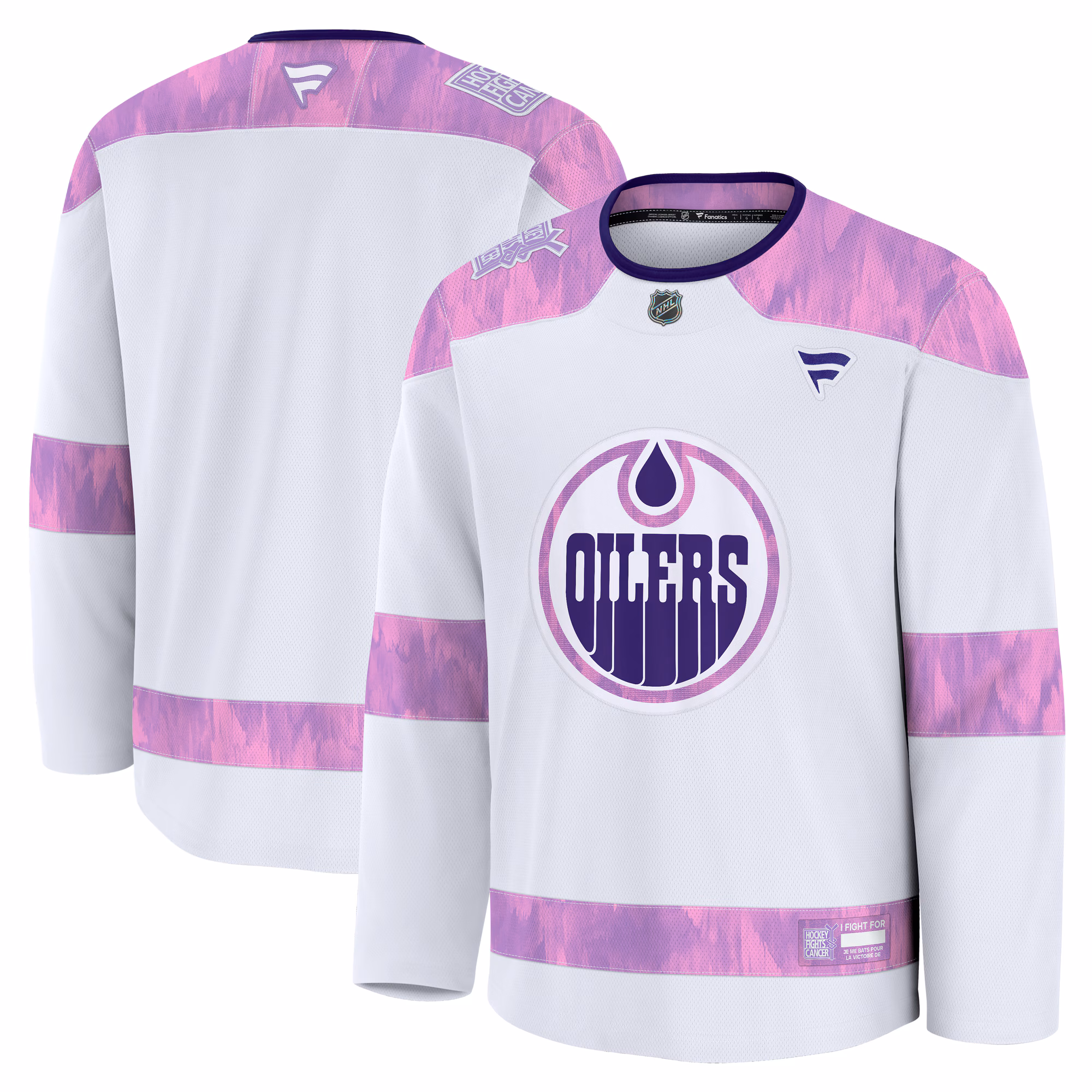 Edmonton Oilers  Fanatics White 2024 Hockey Fights Cancer Practice Jersey