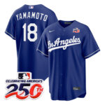 Yoshinobu Yamamoto #18 Los Angeles Dodgers 250th Patch Royal Royal Alternate Stadium Jersey - Blue