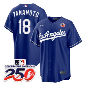 Yoshinobu Yamamoto #18 Los Angeles Dodgers 250th Patch Royal Royal Alternate Stadium Jersey - Blue