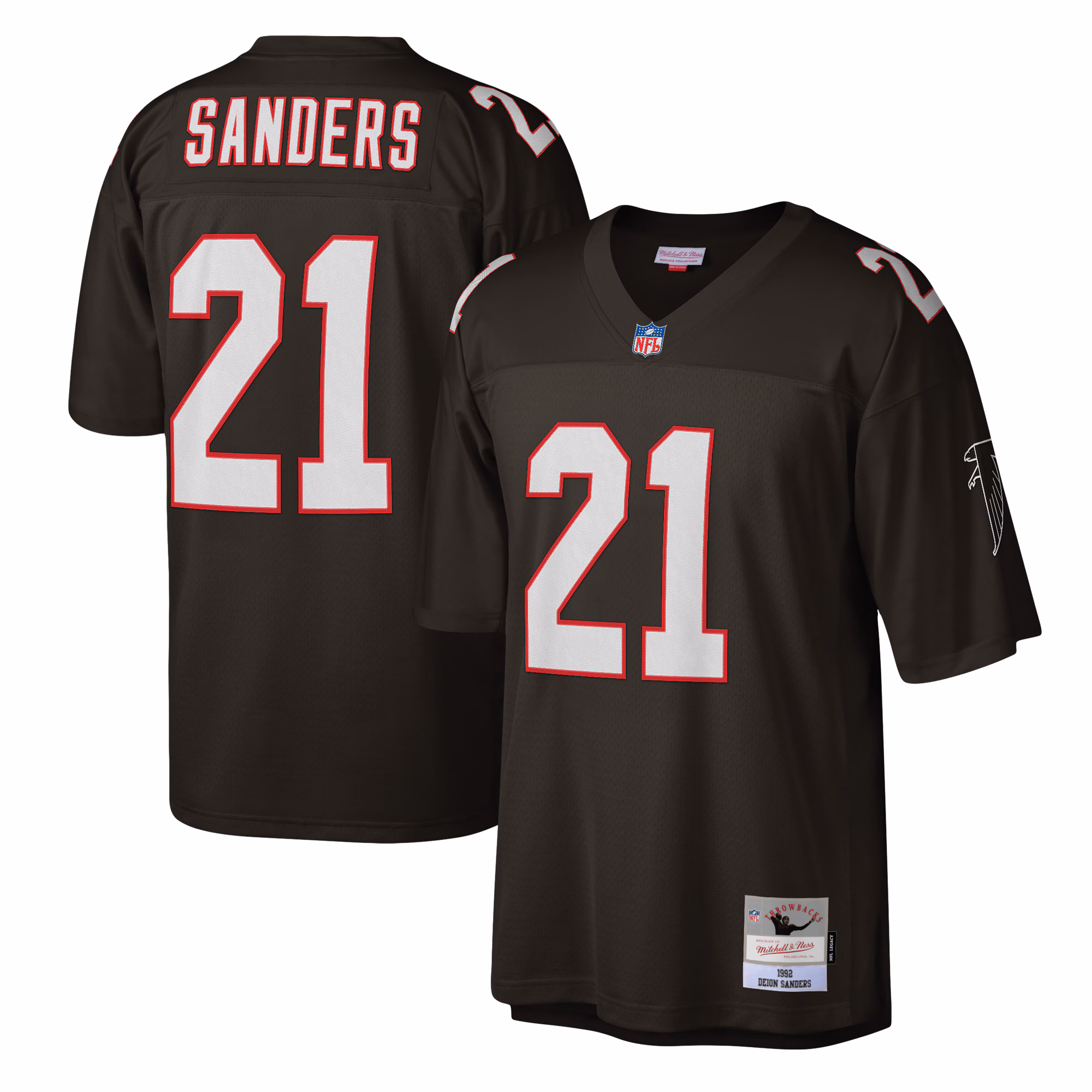 Atlanta Falcons Deion Sanders #21 Mitchell & Ness Black Legacy Replica Jersey