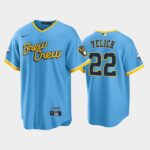Men's Milwaukee Brewers 2022 City Connect #22 Christian Yelich Powder Blue Cool Base Jersey