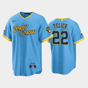 Men's Milwaukee Brewers 2022 City Connect #22 Christian Yelich Powder Blue Cool Base Jersey
