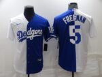 Men's Los Angeles Dodgers #5 Freddie Freeman White-Royal Replica Split Home Cool Base Jersey