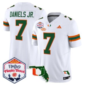 CJ Daniels #7 Miami Hurricanes MIA 2026 The Fiesta Bowl & Florida Patch Vapor Limited Jersey - All Stitched