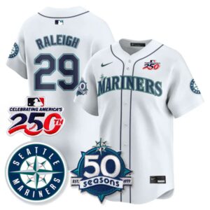 Cal Raleigh #29 Seattle Mariners 250th Anniversary & AL West Vapor Premier Limited Jersey - White